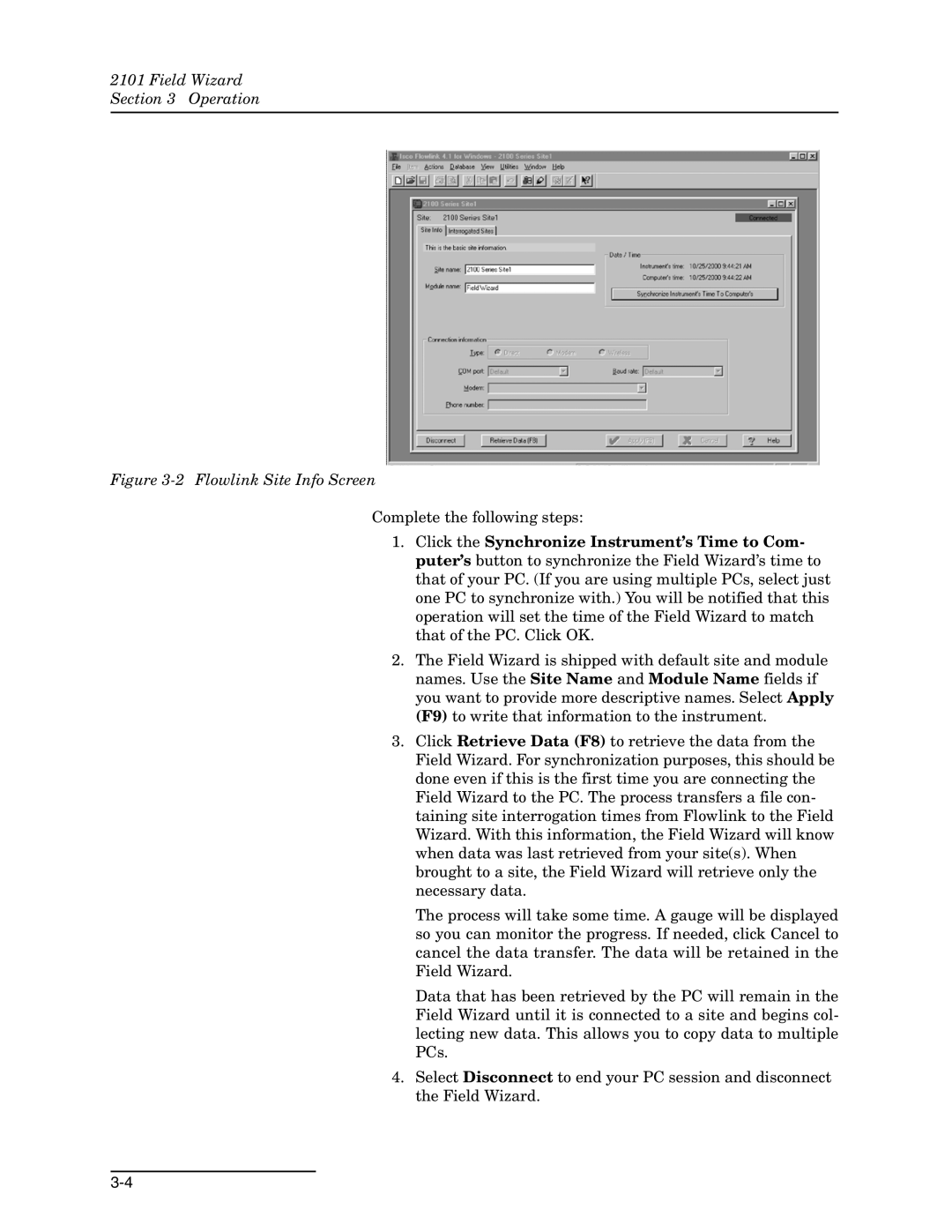 Teledyne 2101 installation and operation guide Flowlink Site Info Screen 