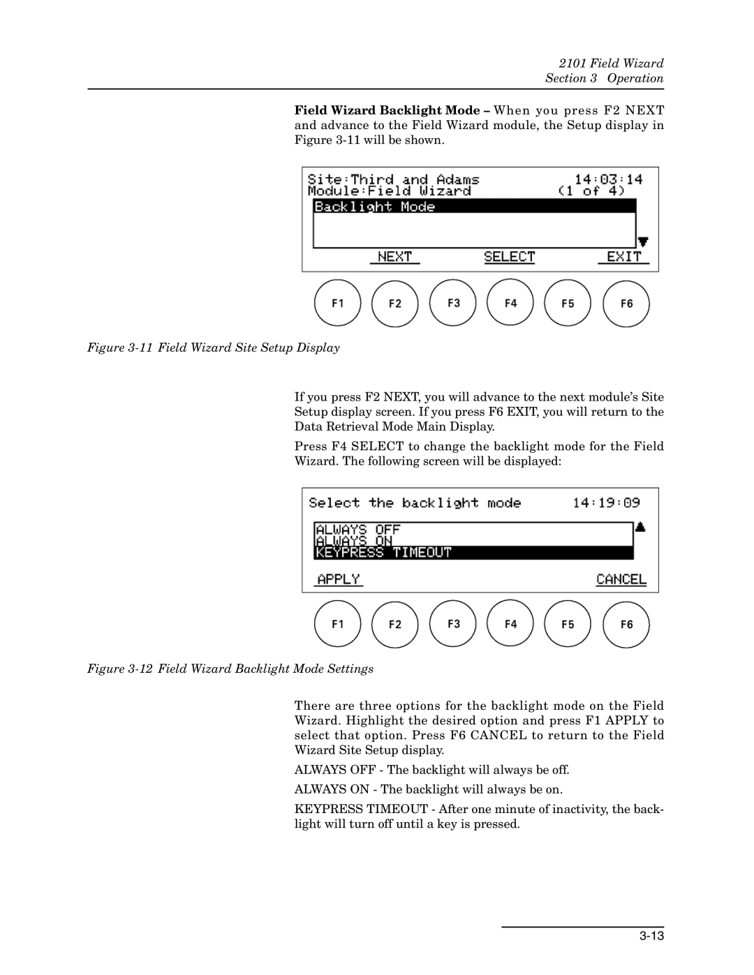 Teledyne 2101 installation and operation guide Field Wizard Site Setup Display 