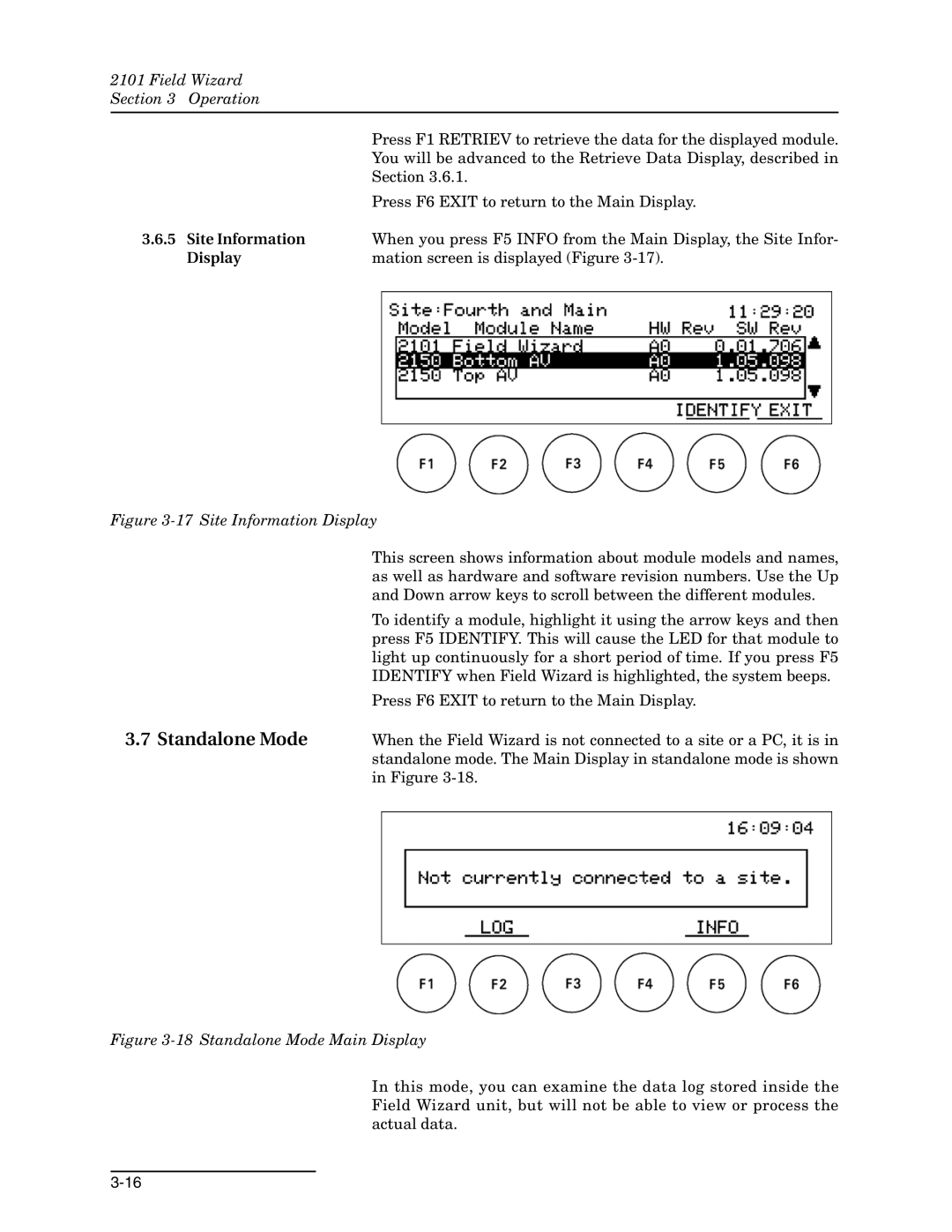 Teledyne 2101 installation and operation guide Standalone Mode, Site Information Display 