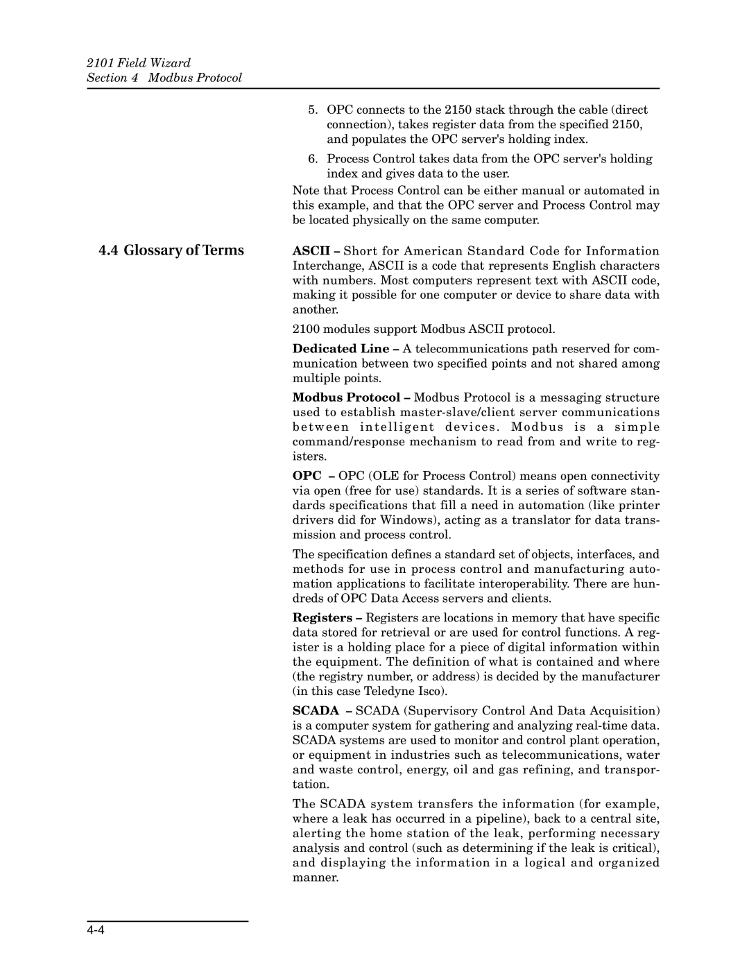 Teledyne 2101 installation and operation guide Glossary of Terms 