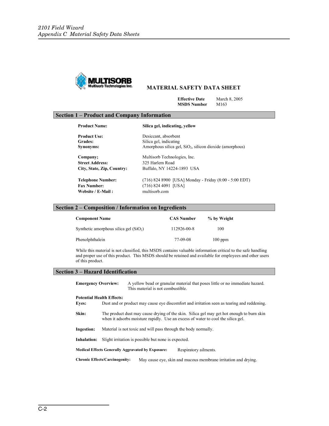 Teledyne 2101 installation and operation guide Material Safety Data Sheet 