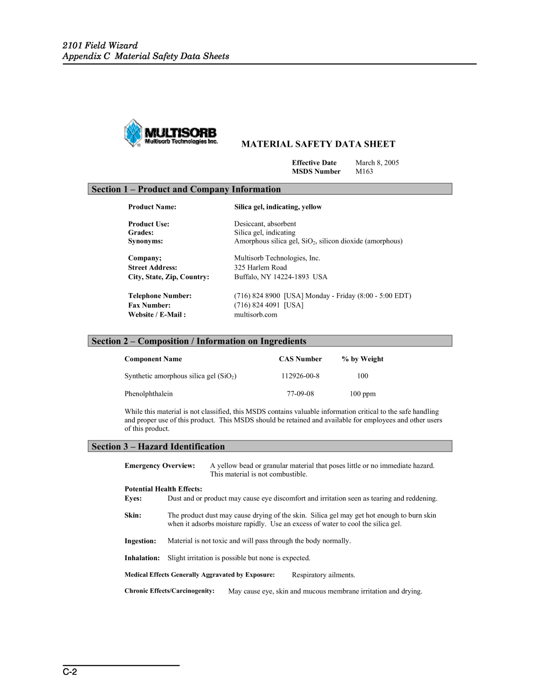 Teledyne 2101 Material Safety Data Sheet, Product and Company Information, Composition / Information on Ingredients 