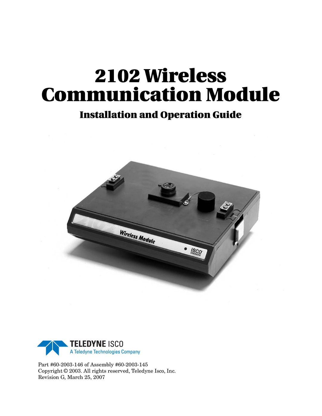 Teledyne 2102 installation and operation guide Wireless Communication Module 