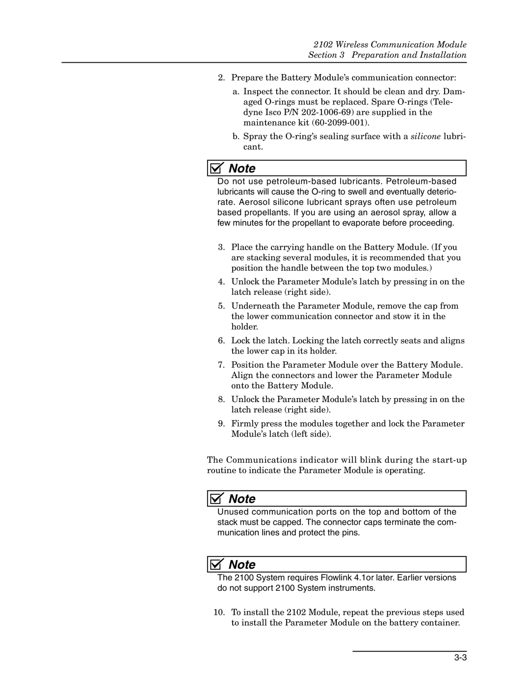 Teledyne 2102 installation and operation guide Wireless Communication Module Preparation and Installation 