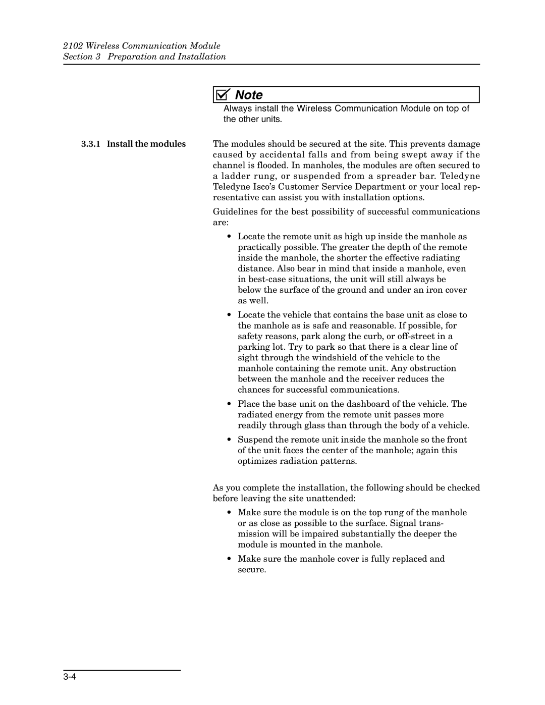 Teledyne 2102 installation and operation guide Wireless Communication Module Preparation and Installation 