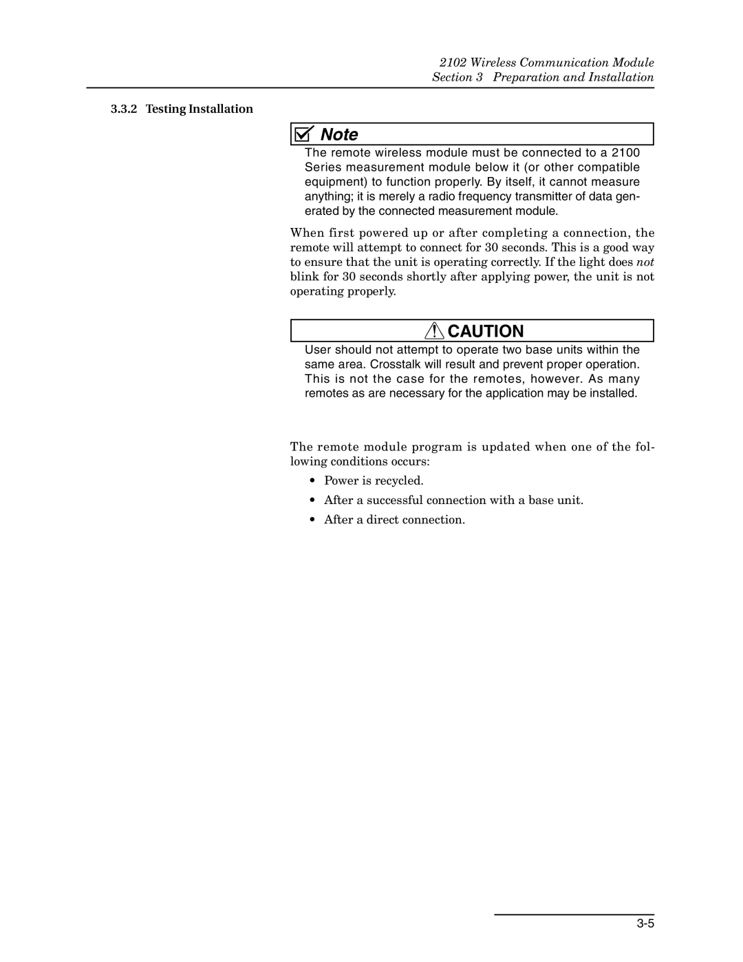 Teledyne 2102 installation and operation guide Testing Installation 