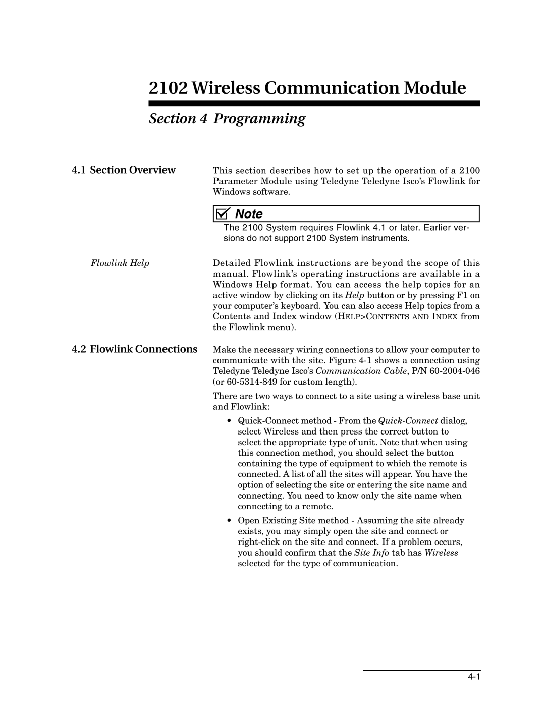 Teledyne 2102 installation and operation guide Programming, Section Overview 