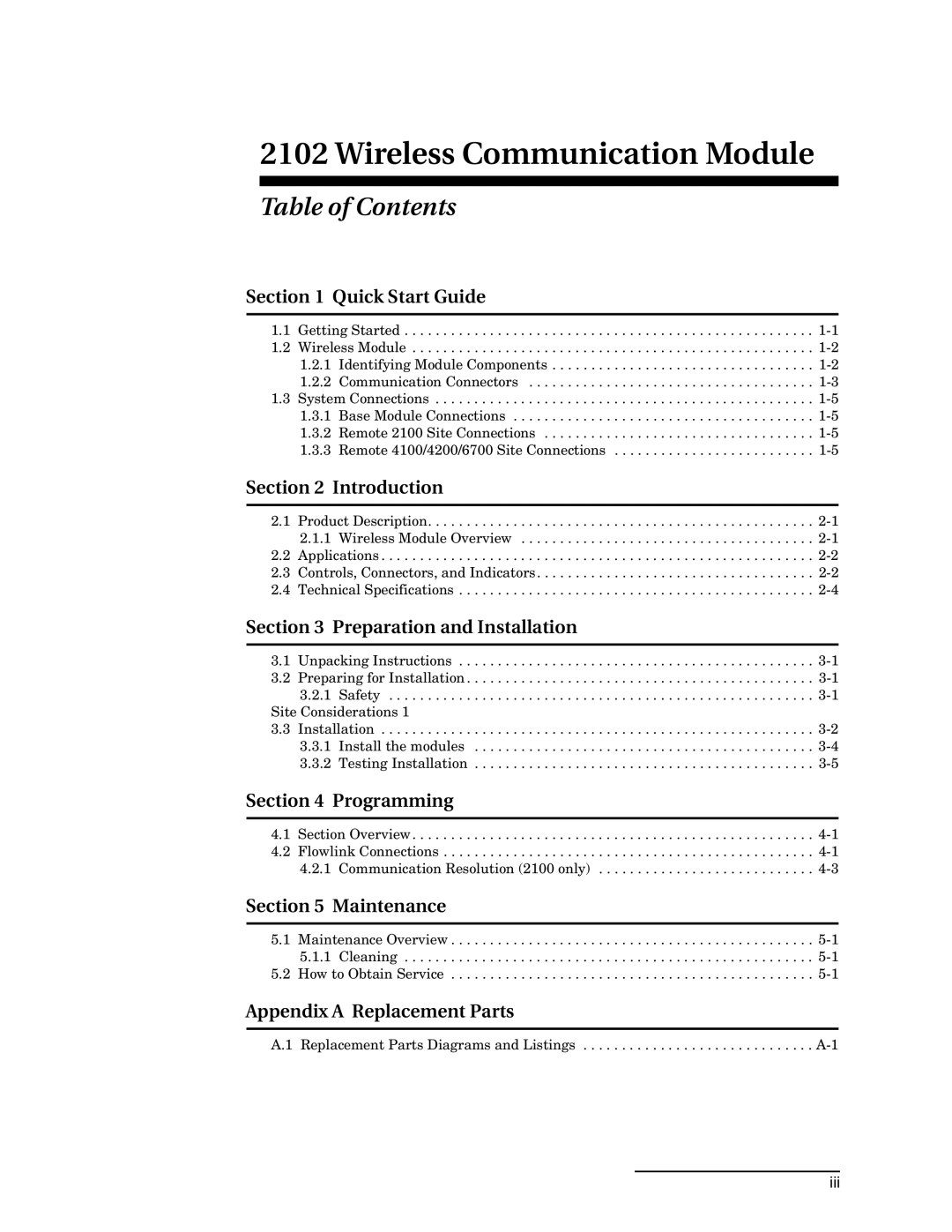 Teledyne 2102 installation and operation guide Wireless Communication Module, Table of Contents 