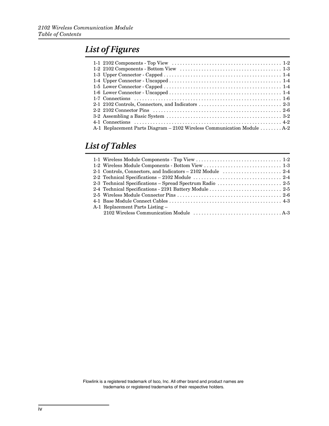 Teledyne 2102 installation and operation guide List of Figures, List of Tables 