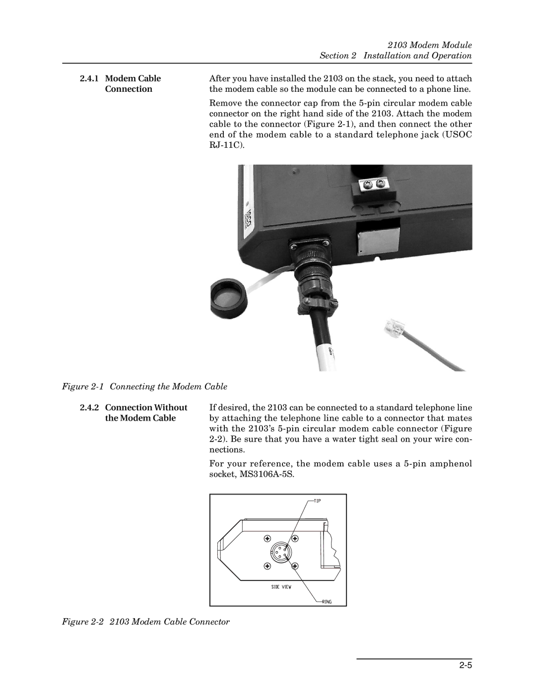 Teledyne 2103c installation and operation guide Modem Cable 