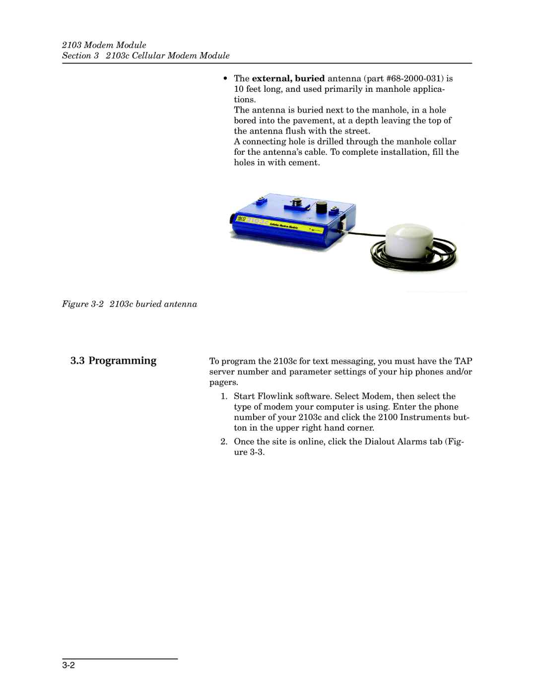 Teledyne installation and operation guide Programming, Modem Module 2103c Cellular Modem Module 