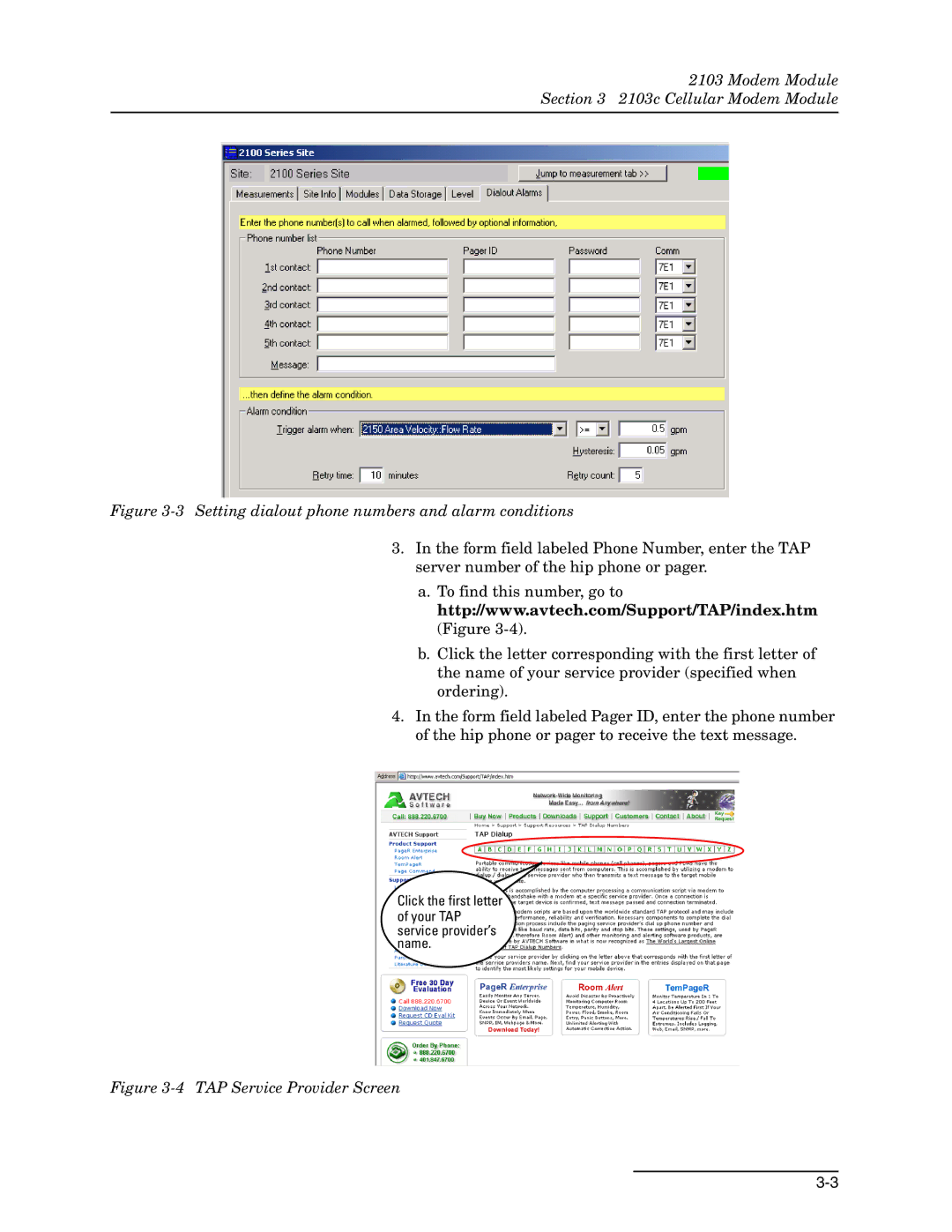 Teledyne 2103c installation and operation guide Setting dialout phone numbers and alarm conditions 