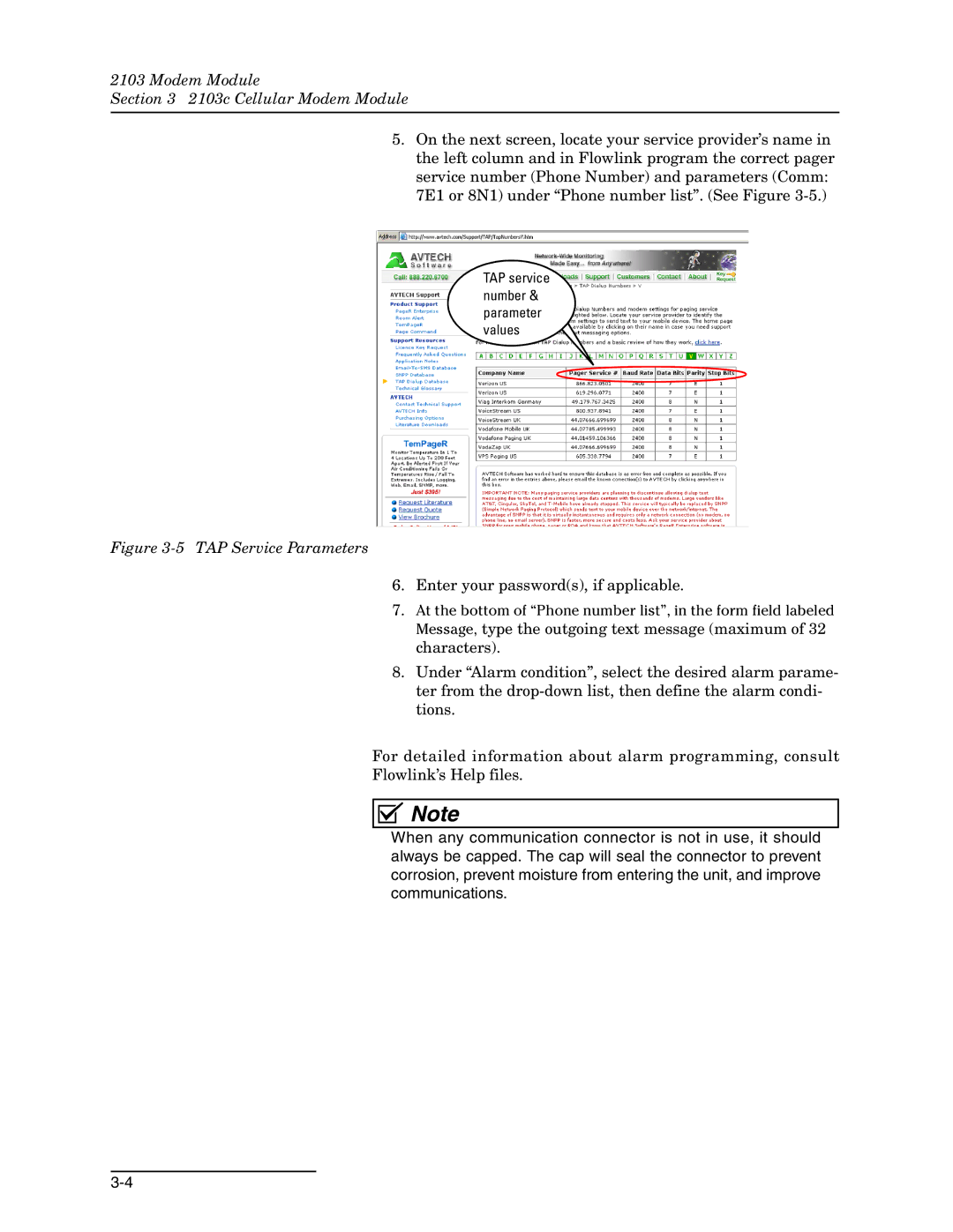 Teledyne 2103c installation and operation guide TAP Service Parameters 