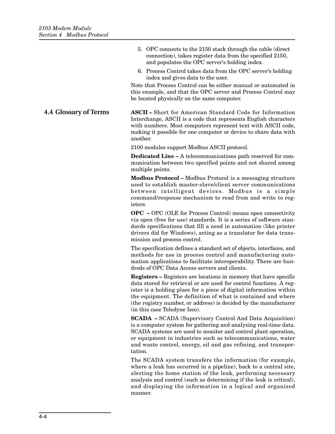 Teledyne 2103c installation and operation guide Glossary of Terms 