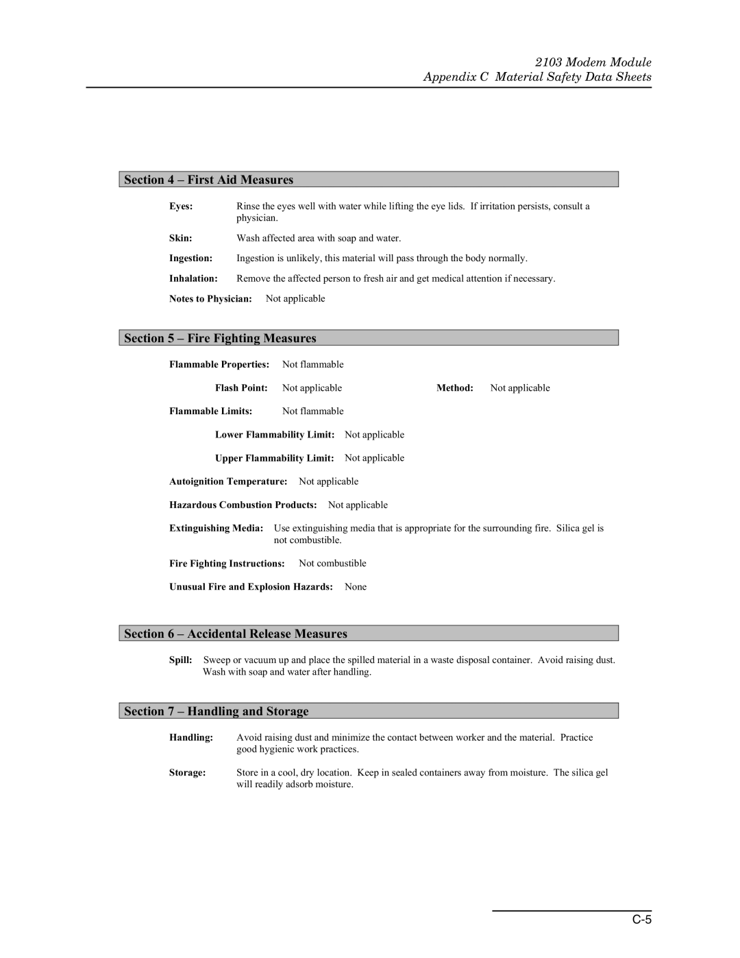 Teledyne 2103c installation and operation guide First Aid Measures 