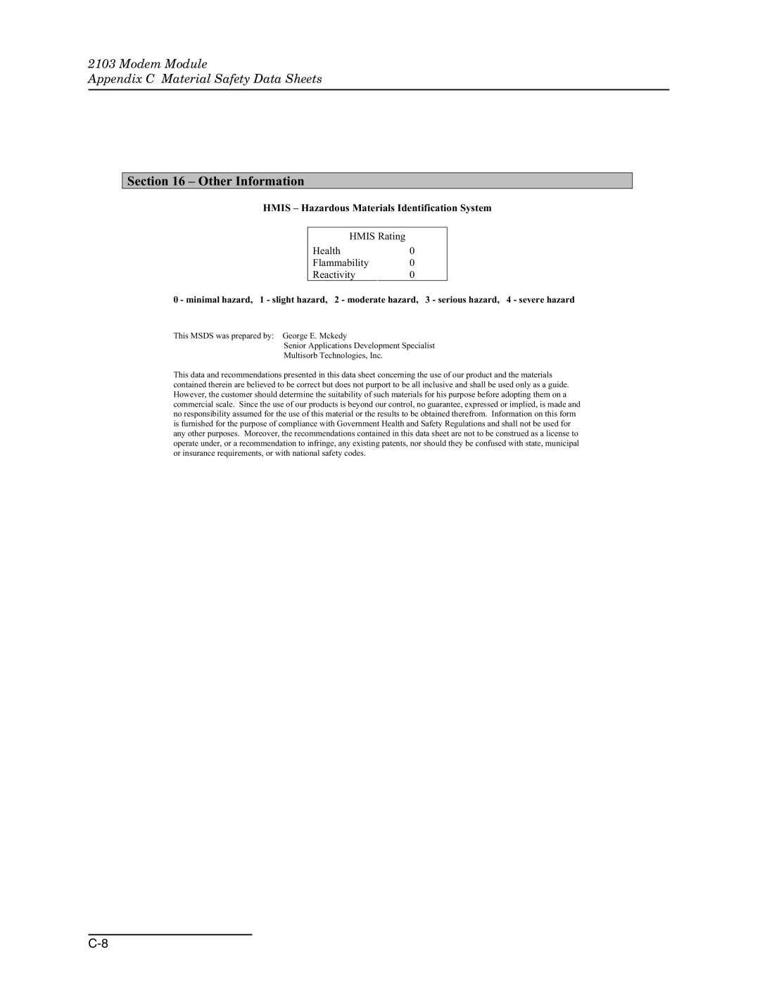 Teledyne 2103c installation and operation guide Other Information 