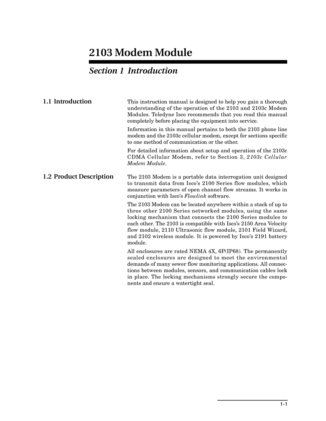 Teledyne 2103c installation and operation guide Introduction Product Description 