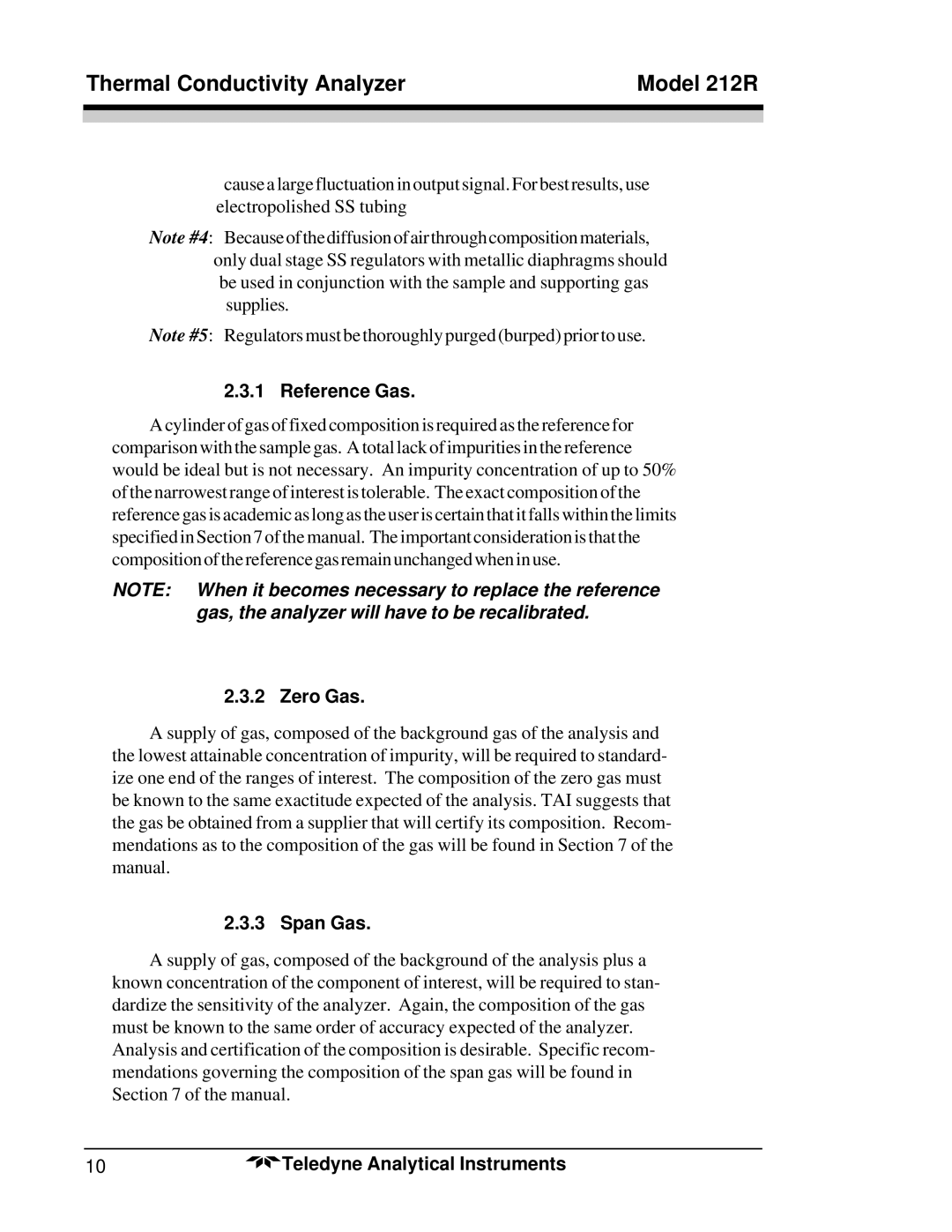 Teledyne 212R instruction manual Reference Gas, Zero Gas, Span Gas 