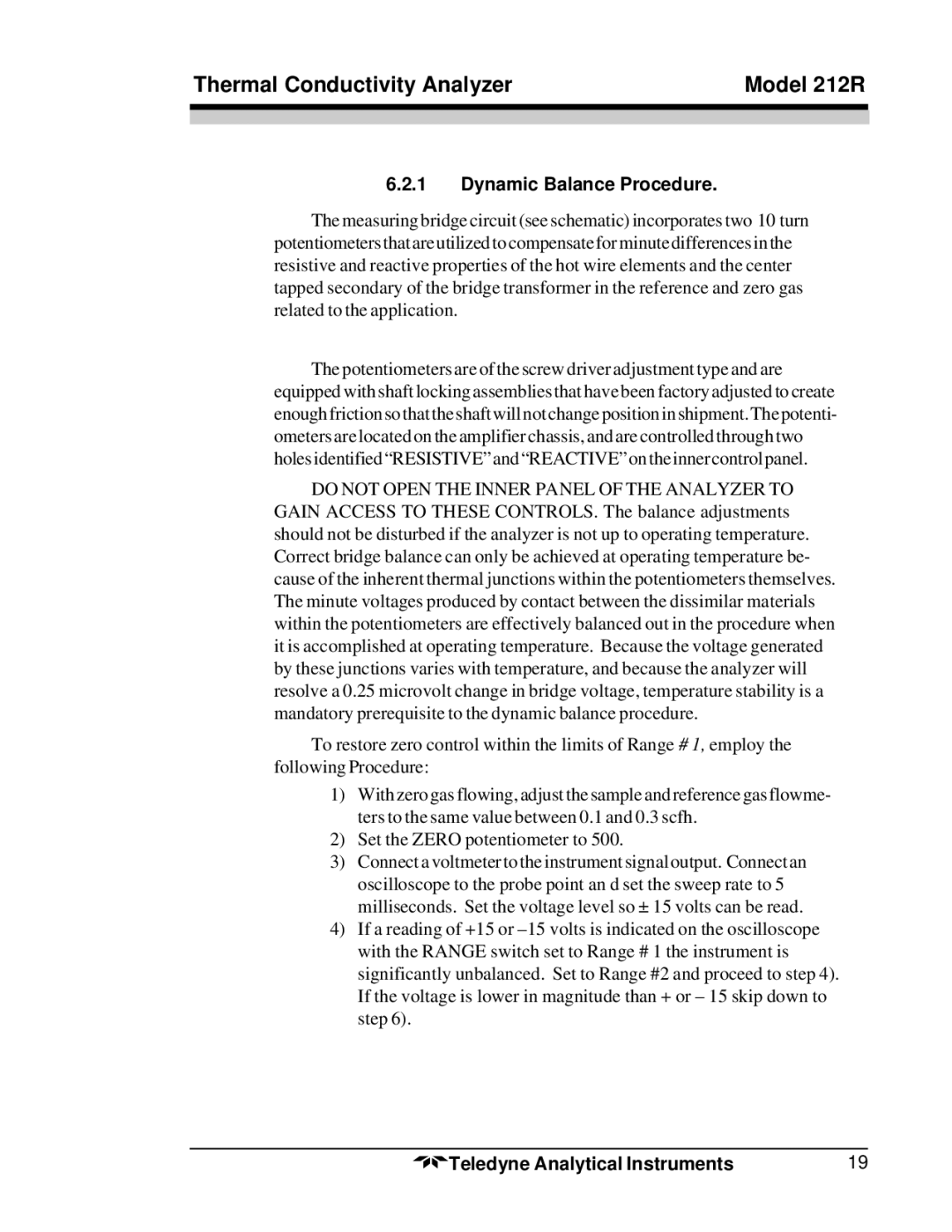 Teledyne 212R instruction manual Dynamic Balance Procedure 