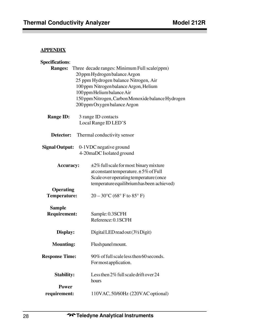 Teledyne 212R instruction manual Appendix 