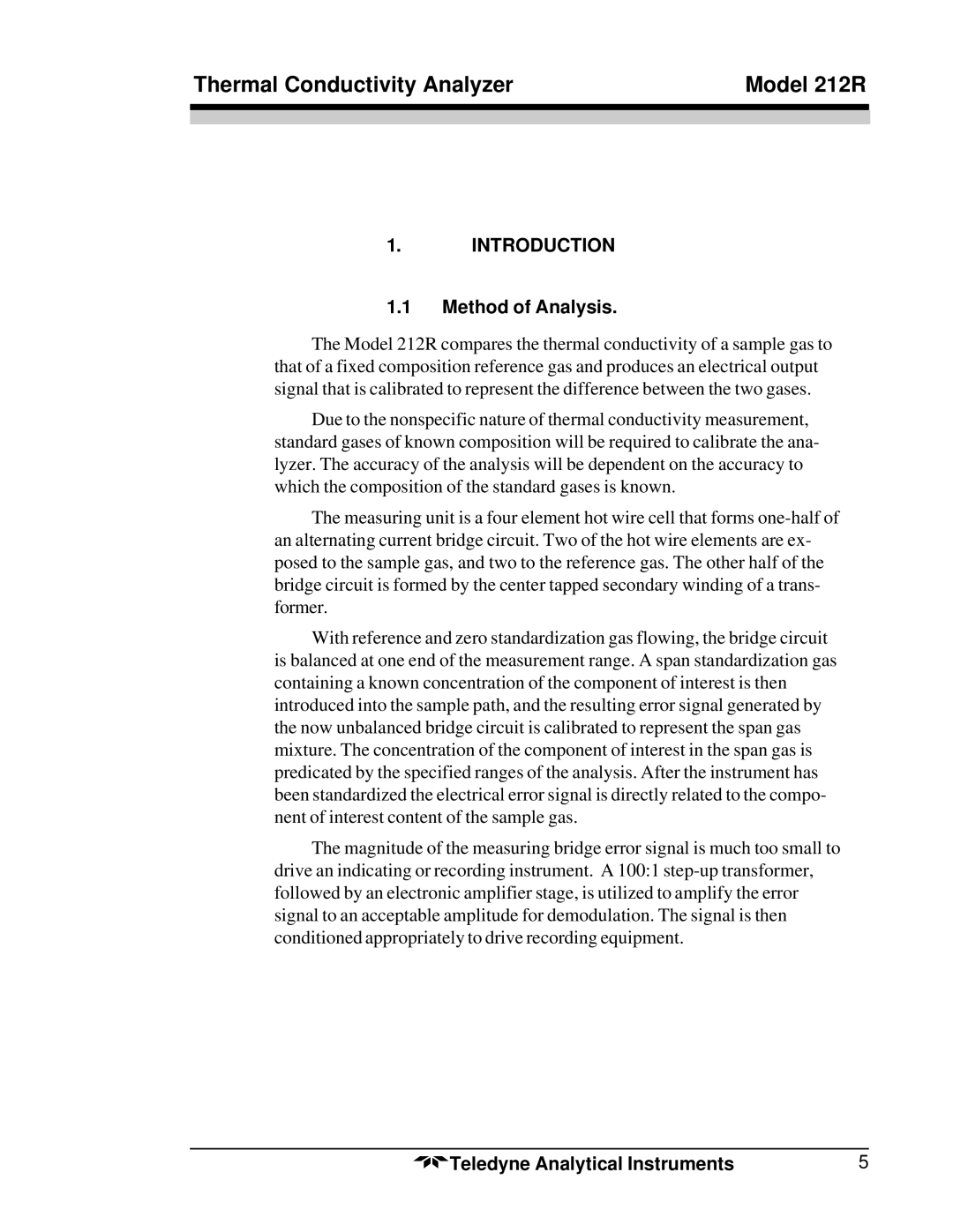 Teledyne 212R instruction manual Introduction, Method of Analysis 