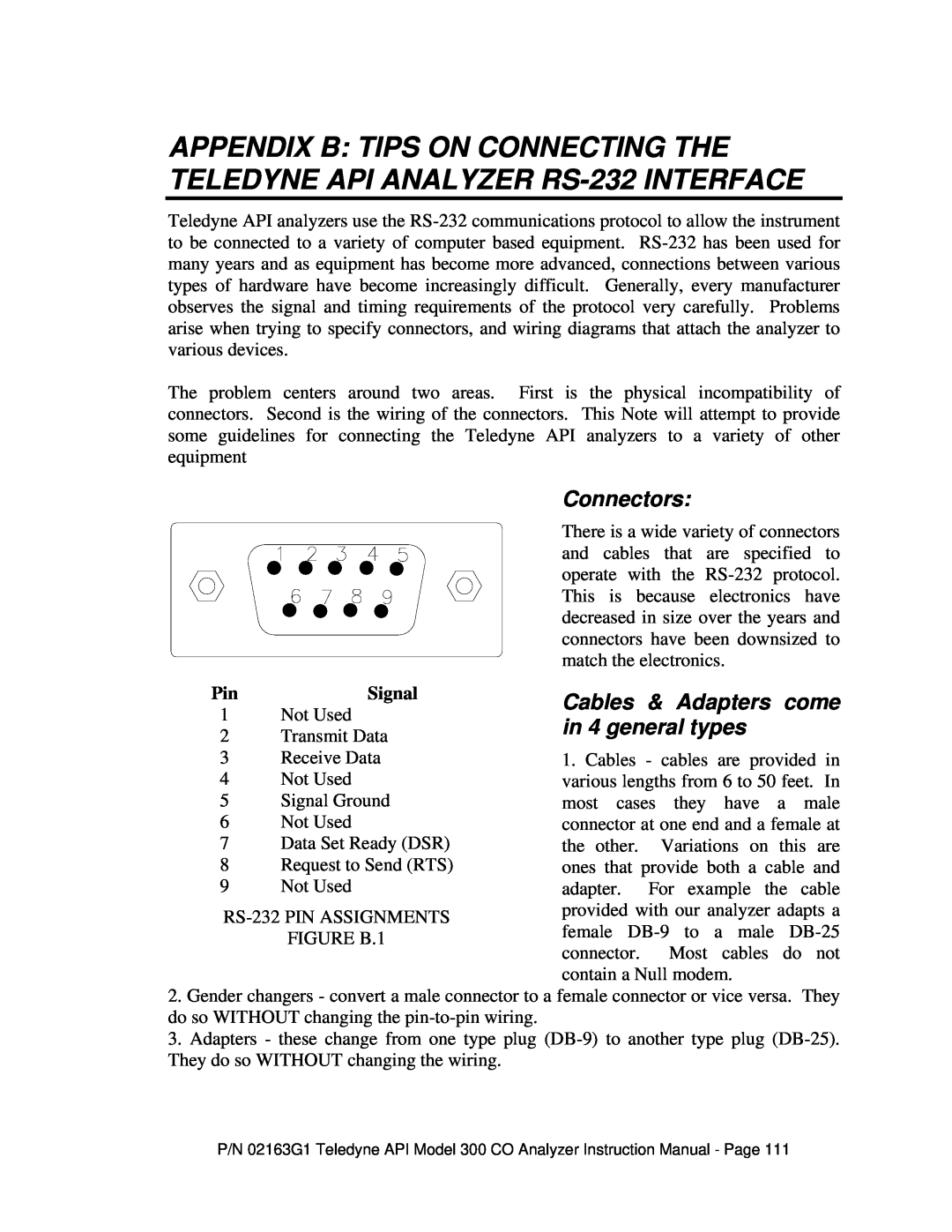 Teledyne 300 instruction manual Connectors, Cables & Adapters come, in 4 general types, Signal 