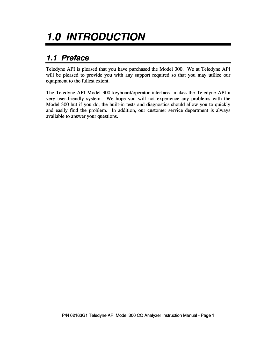 Teledyne 300 instruction manual 1.0INTRODUCTION, 1.1Preface 