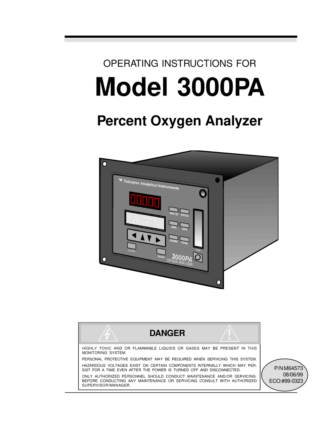 Teledyne operating instructions Model 3000PA 