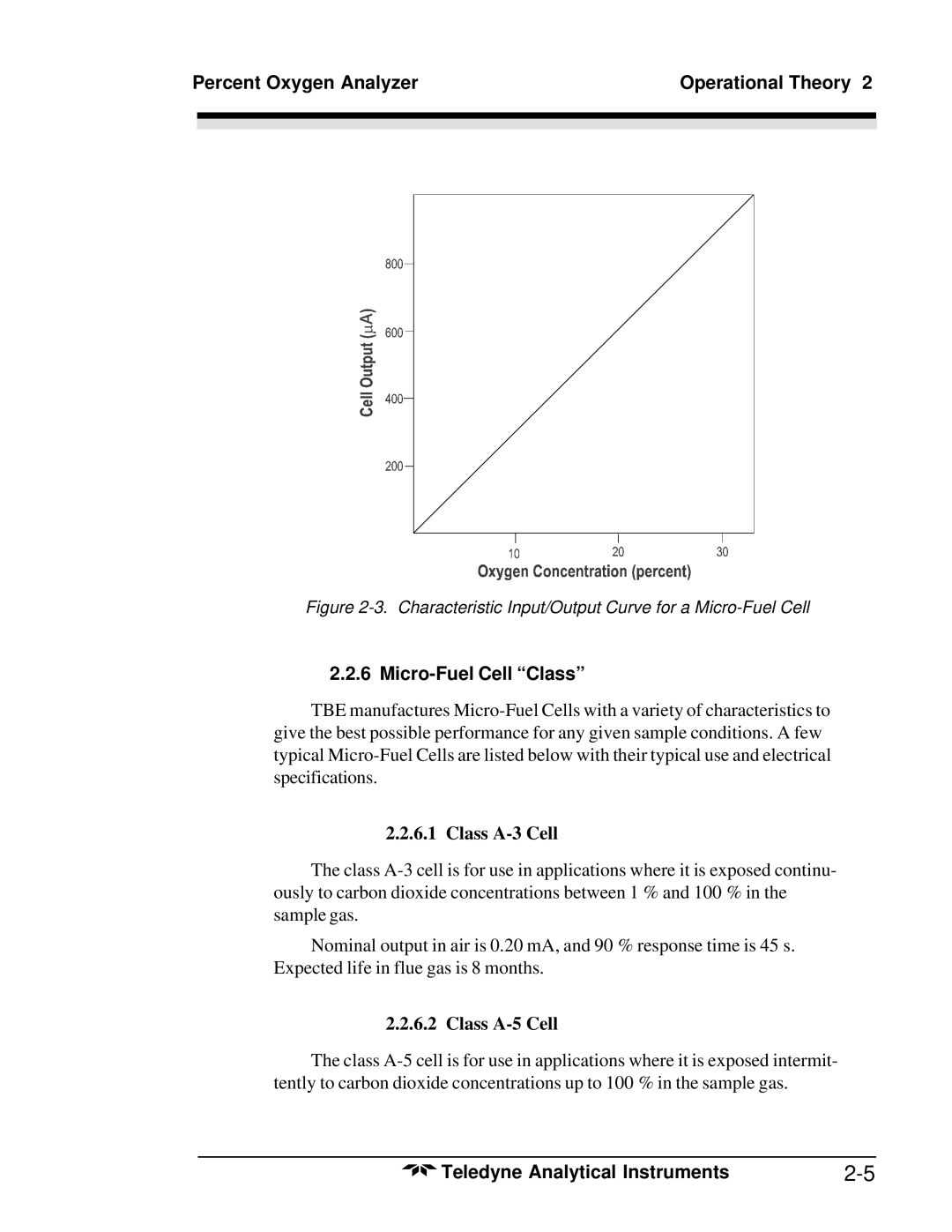 Teledyne 3000PA operating instructions Micro-Fuel Cell Class, Class A-3 Cell, Class A-5 Cell 