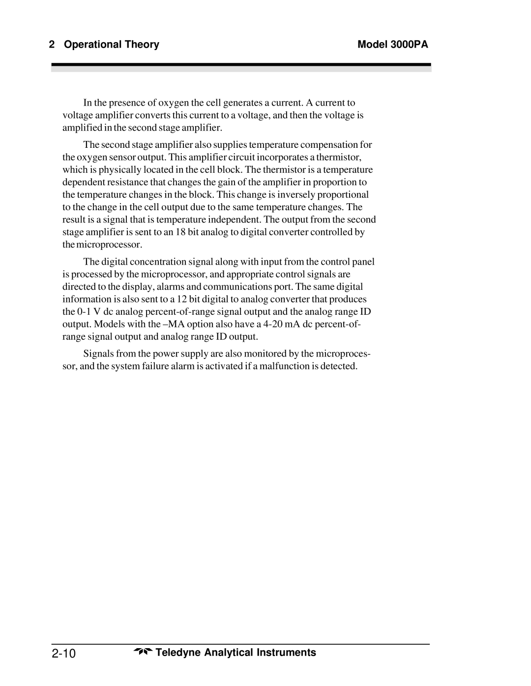 Teledyne operating instructions Operational Theory Model 3000PA 