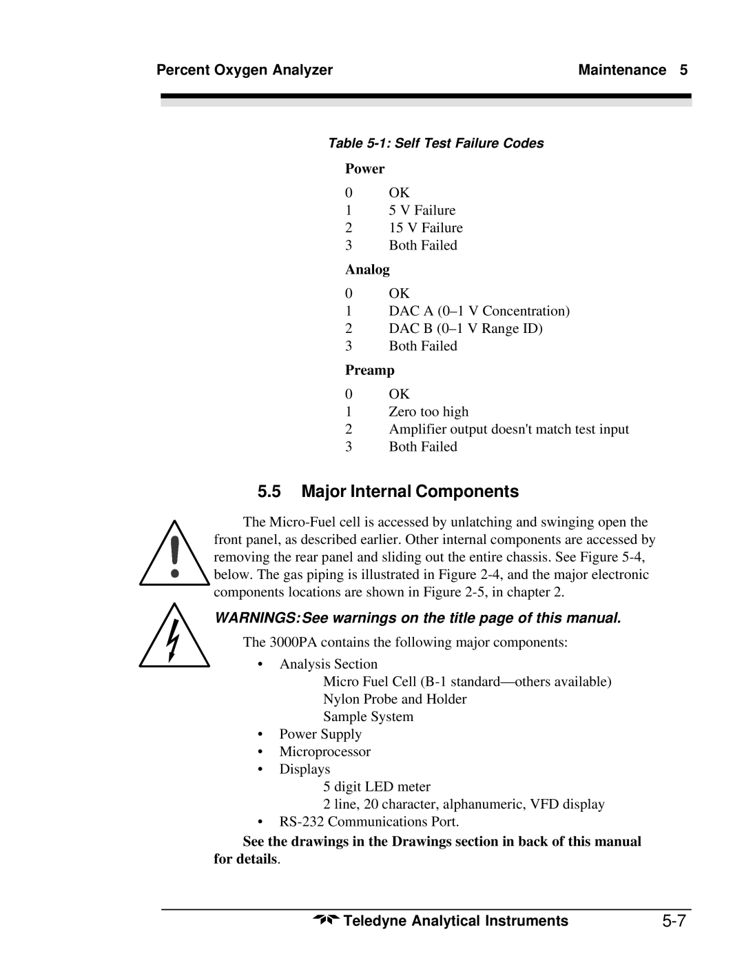 Teledyne 3000PA operating instructions Major Internal Components, Power, Analog, Preamp 