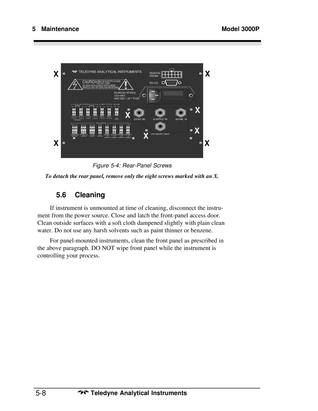 Teledyne 3000PA operating instructions Cleaning, Rear-Panel Screws 