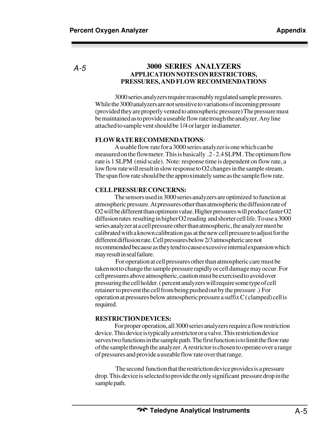 Teledyne 3000PA operating instructions Series Analyzers 