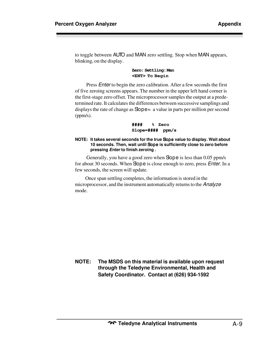 Teledyne 3000PA operating instructions ZeroSettlingMan ENT To Begin 