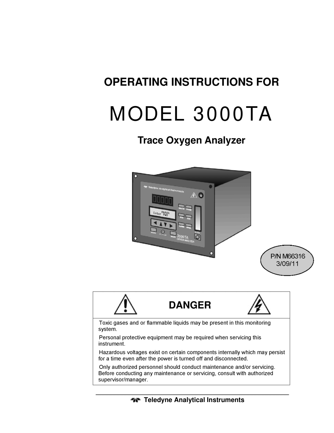 Teledyne operating instructions Model 3000TA, Teledyne Analytical Instruments 