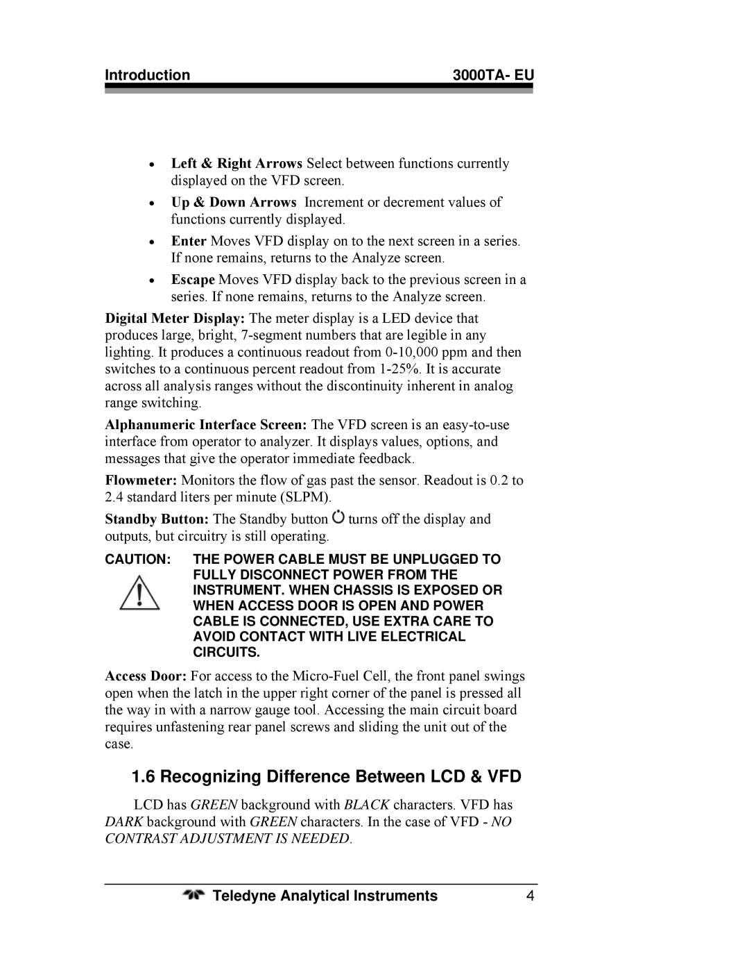 Teledyne 3000TA operating instructions Recognizing Difference Between LCD & VFD 