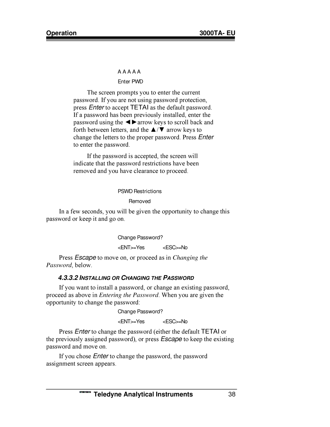 Teledyne 3000TA operating instructions A a a 