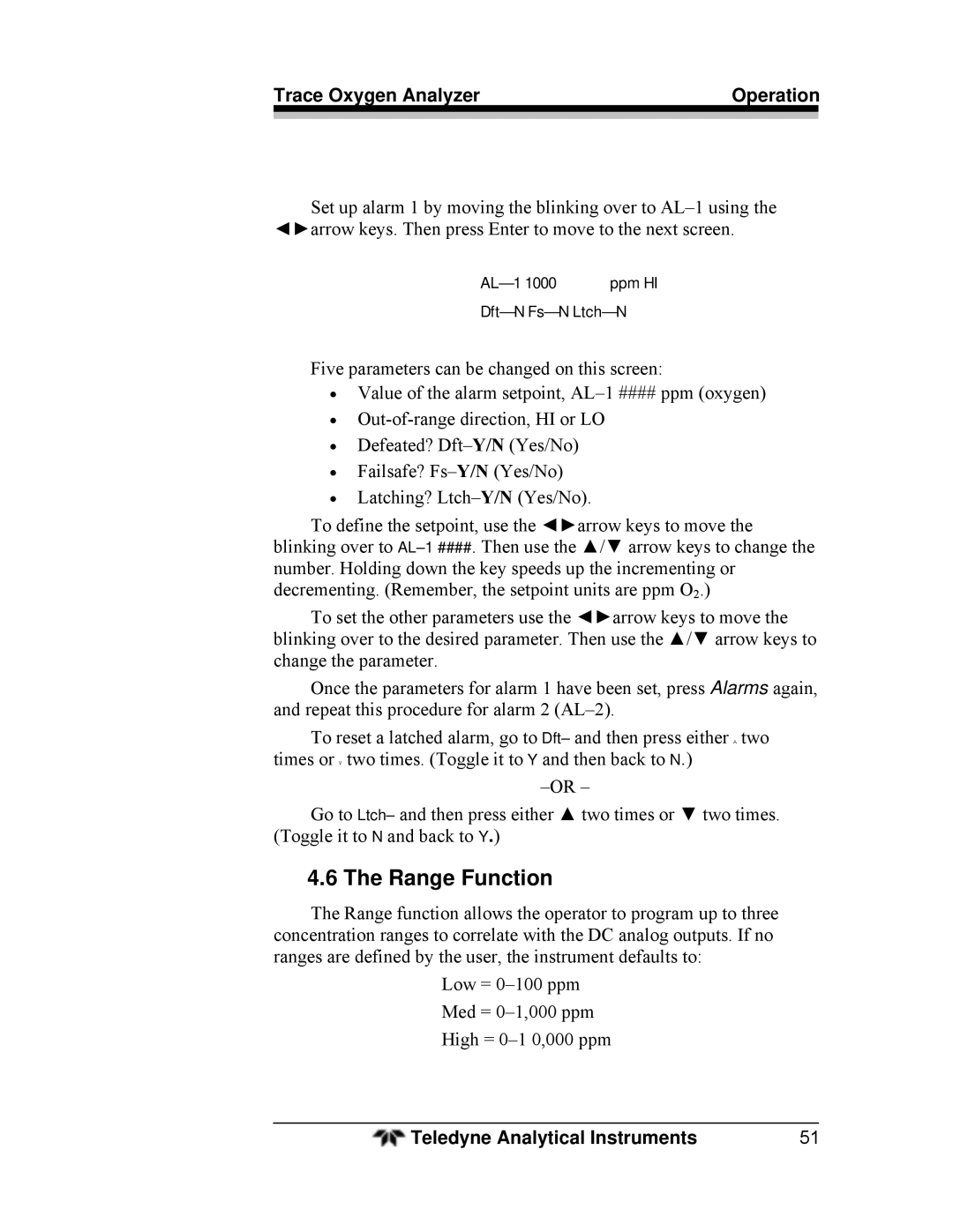 Teledyne 3000TA operating instructions Range Function 