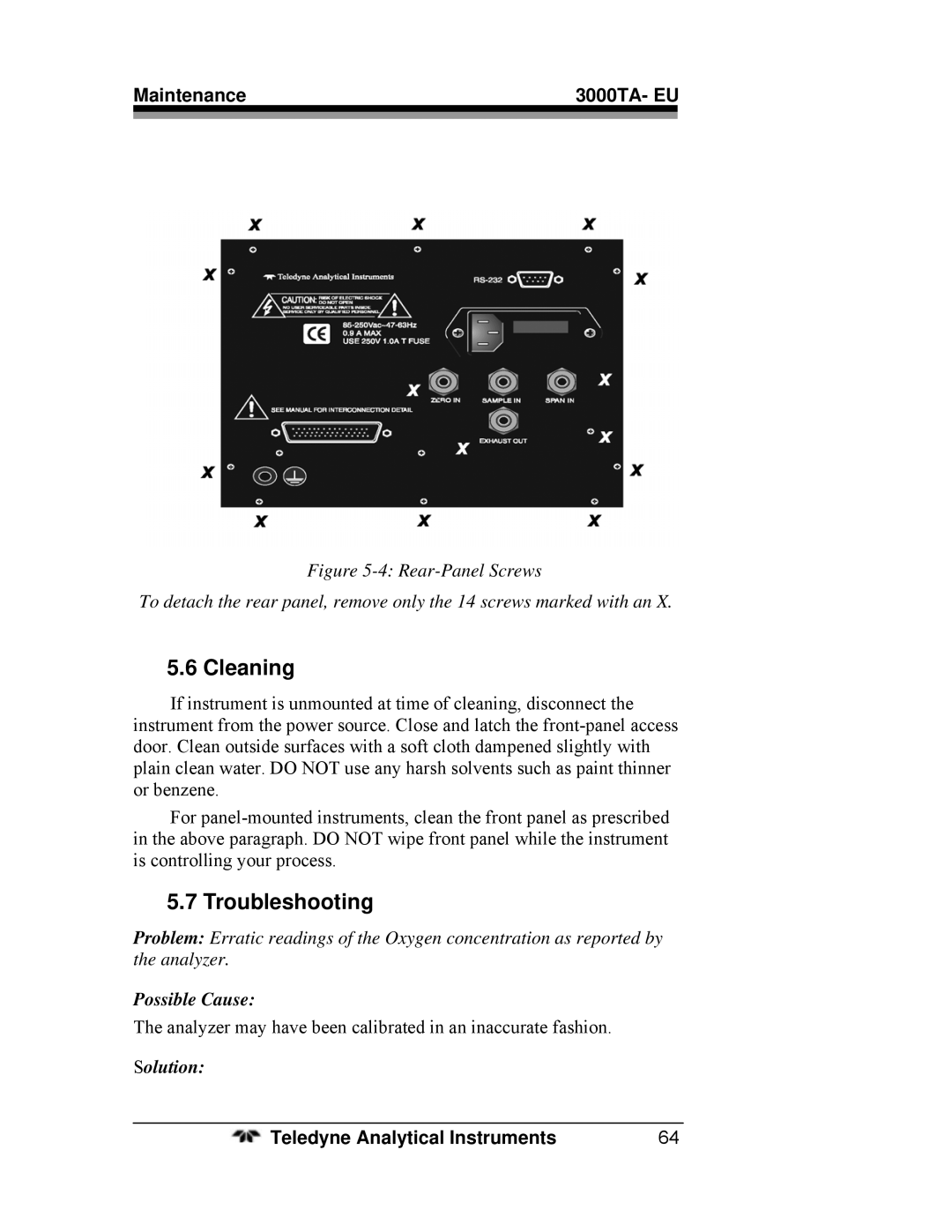 Teledyne 3000TA operating instructions Cleaning, Troubleshooting 