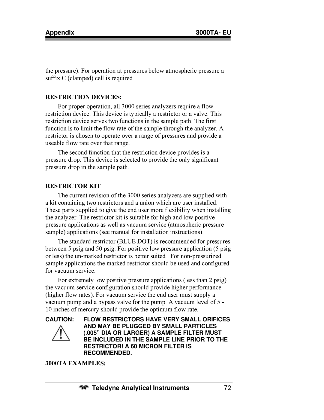 Teledyne operating instructions 3000TA Examples 