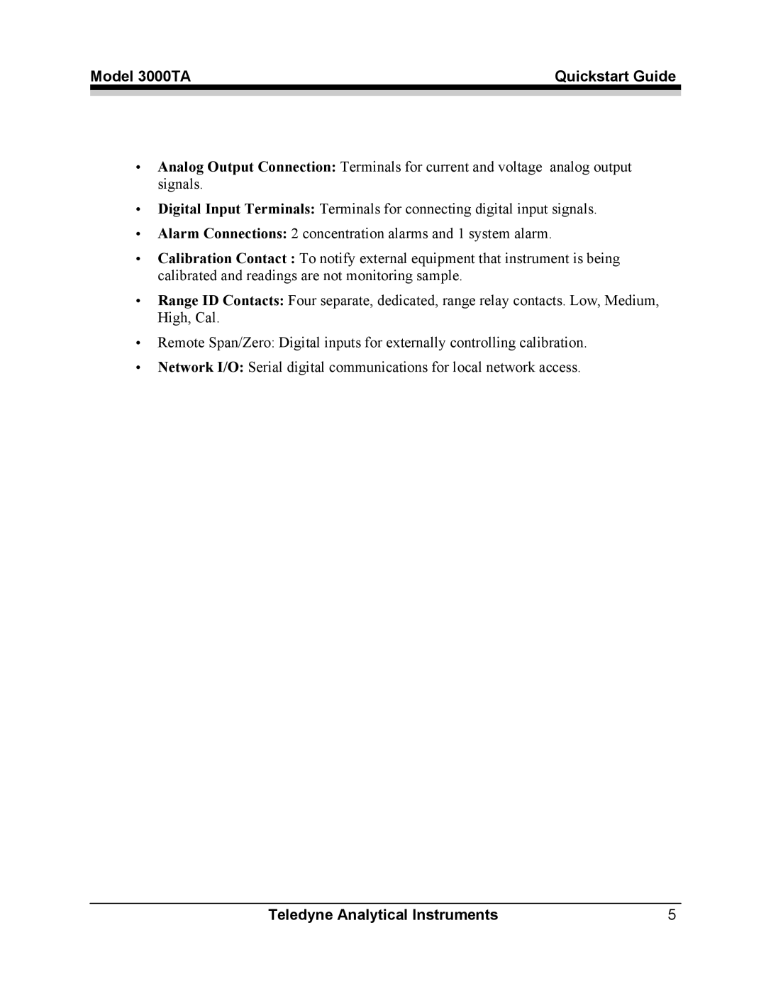 Teledyne quick start Model 3000TA Quickstart Guide 