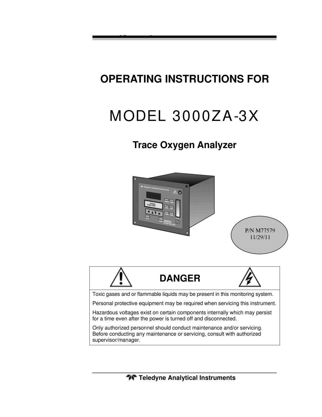 Teledyne operating instructions Model 3000ZA-3X 