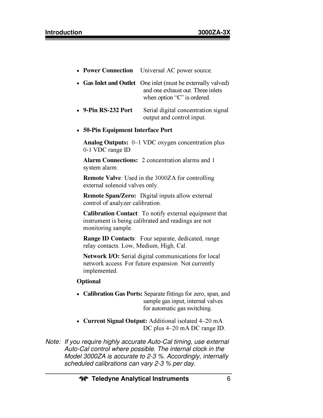 Teledyne 3000ZA-3X operating instructions ∙ 50-Pin Equipment Interface Port, Optional 