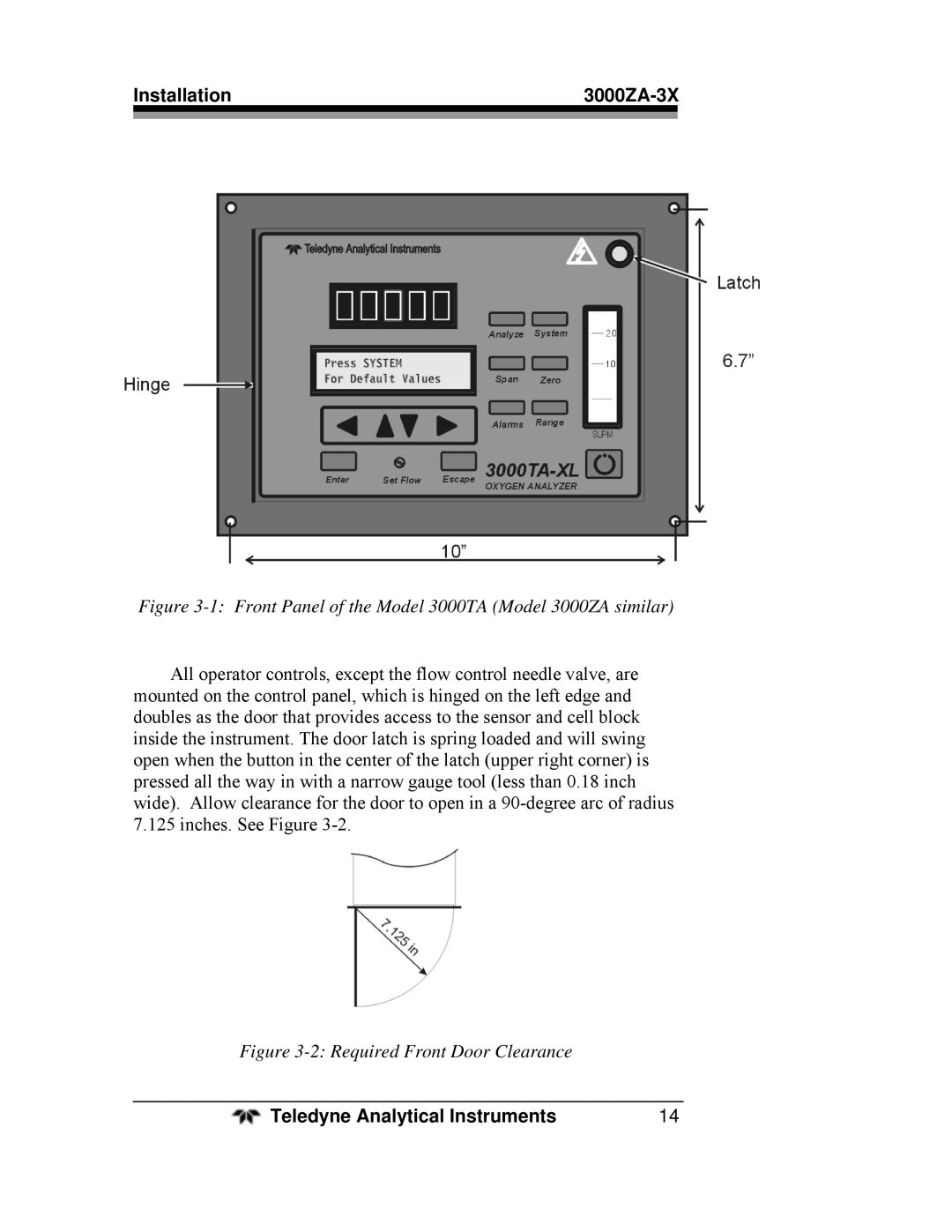 Teledyne operating instructions Installation 3000ZA-3X 