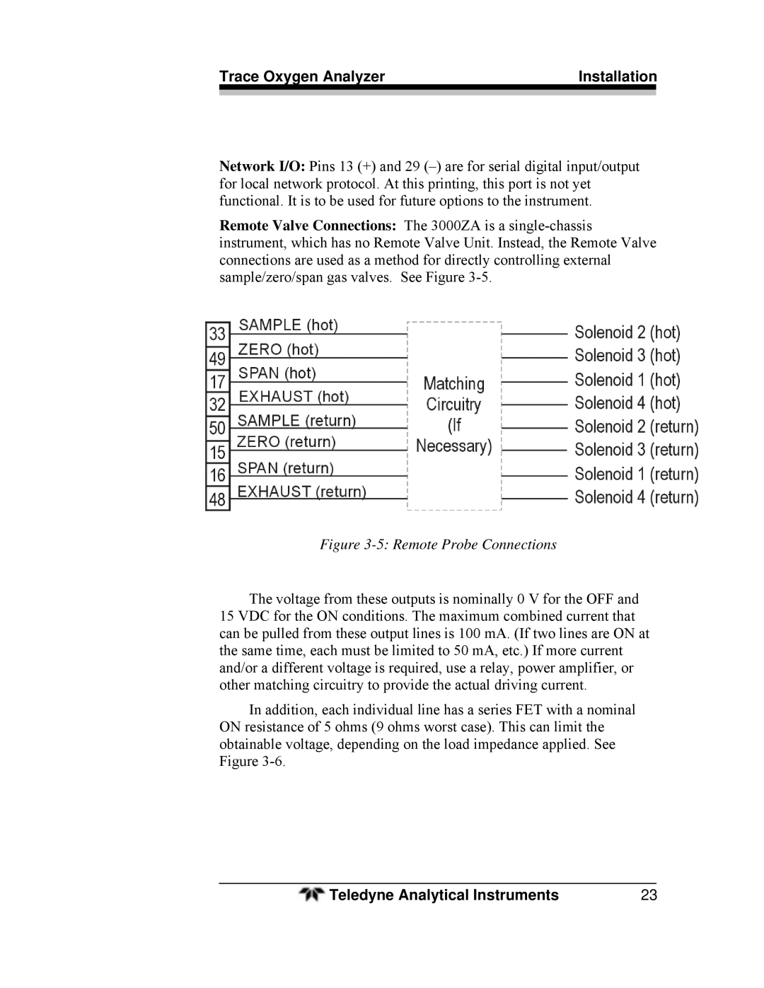 Teledyne 3000ZA-3X operating instructions Remote Probe Connections 