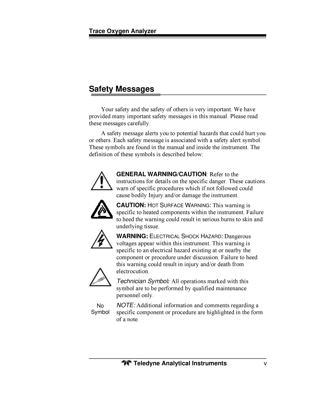 Teledyne 3000ZA-3X operating instructions Safety Messages 