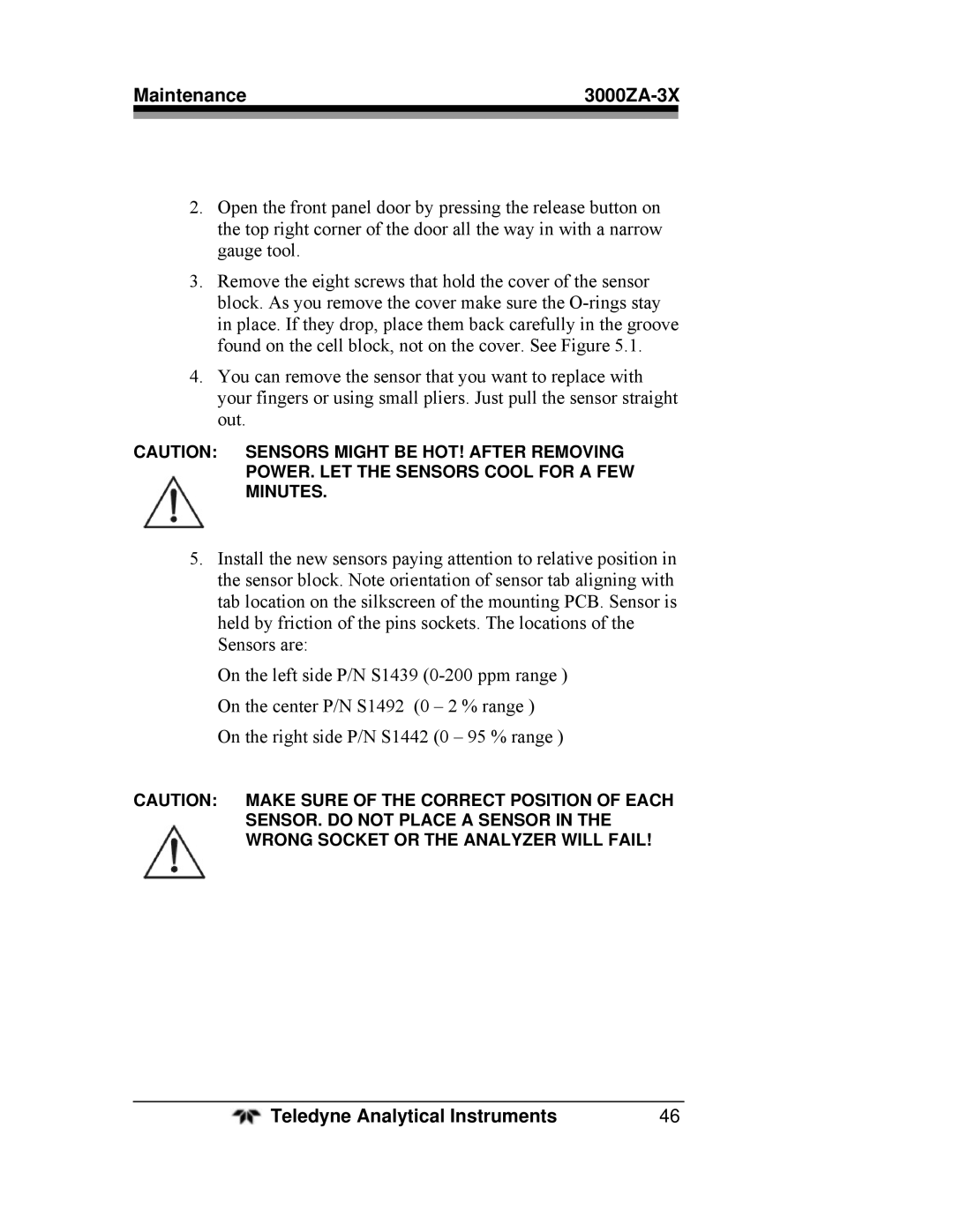 Teledyne operating instructions Maintenance 3000ZA-3X 