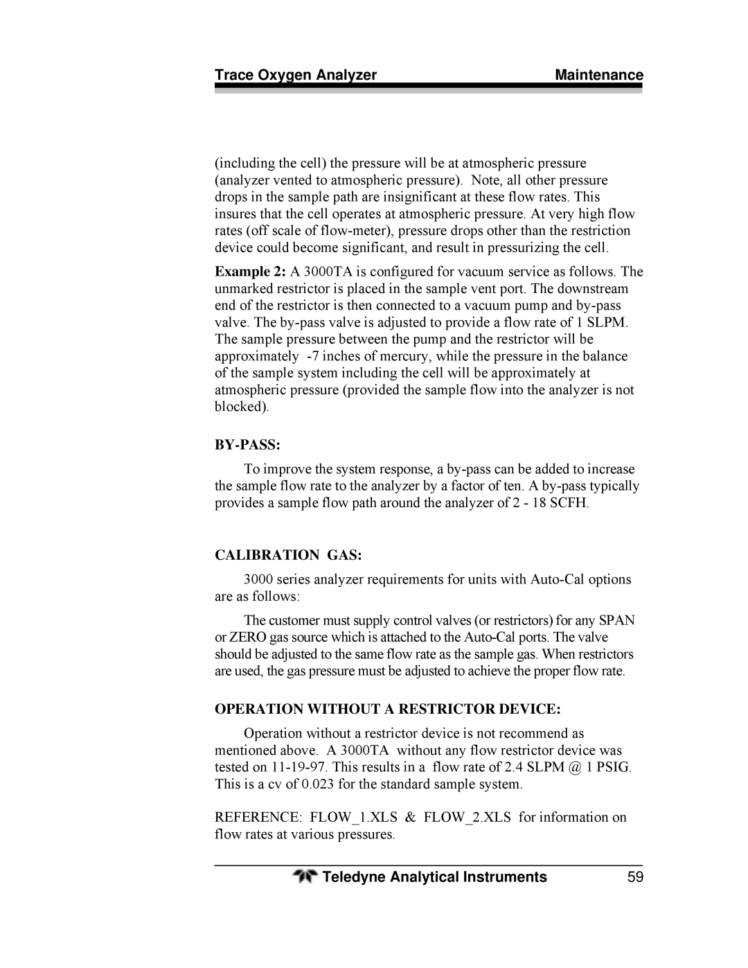 Teledyne 3000ZA-3X operating instructions By-Pass 