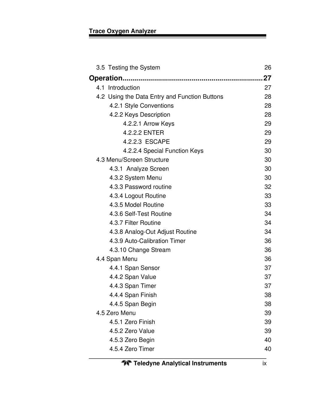 Teledyne 3000ZA-3X operating instructions Testing the System 