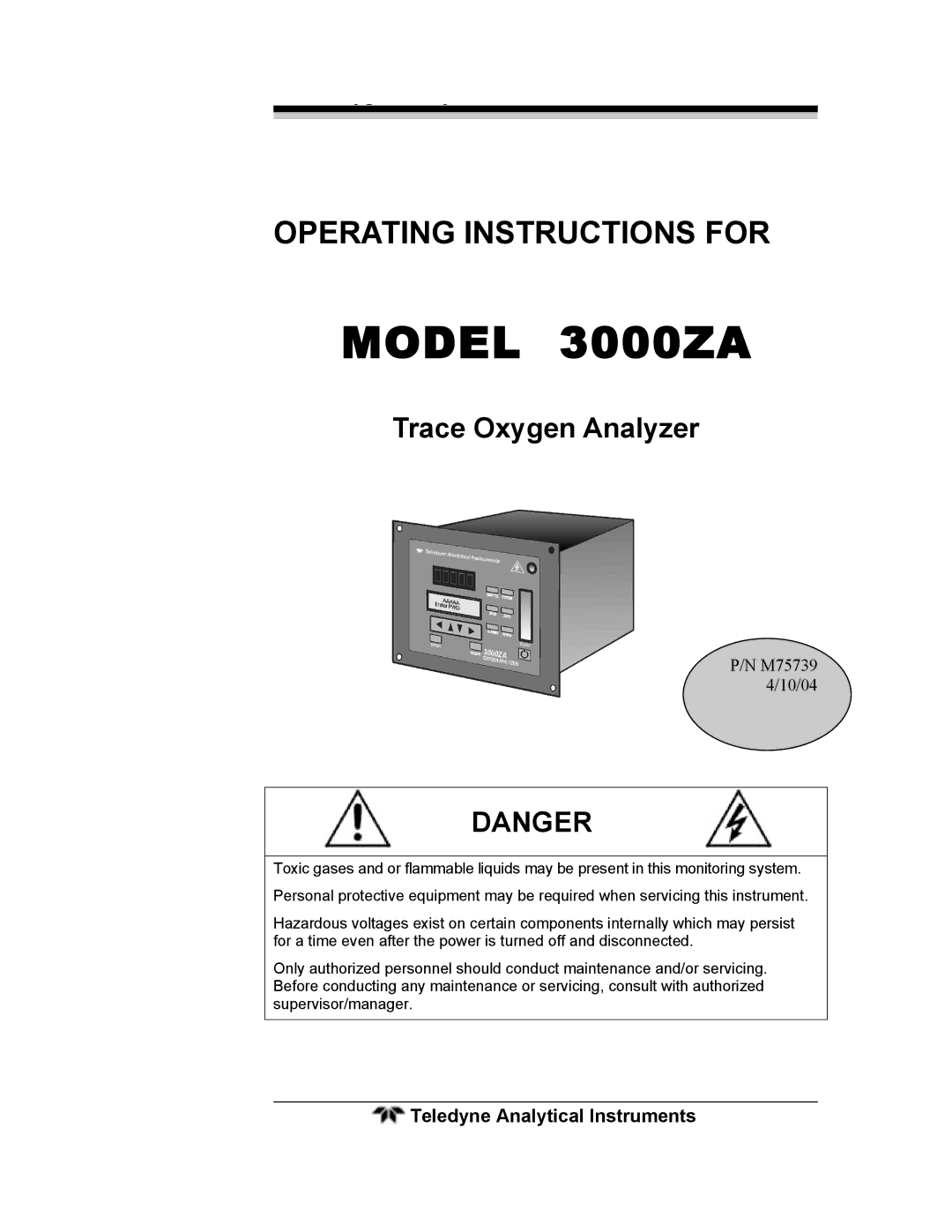 Teledyne operating instructions Model 3000ZA 